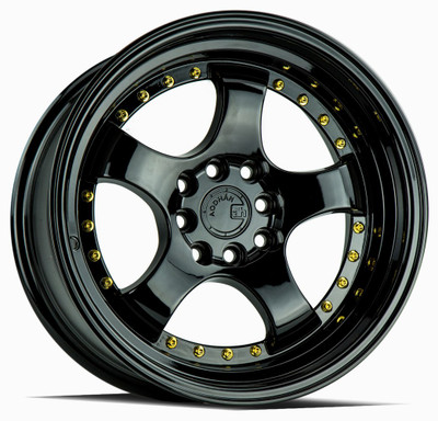 17x9 Aodhan AH03 Gloss Black w/ Gold Rivet 5x100 5x4.5/114.3 25mm