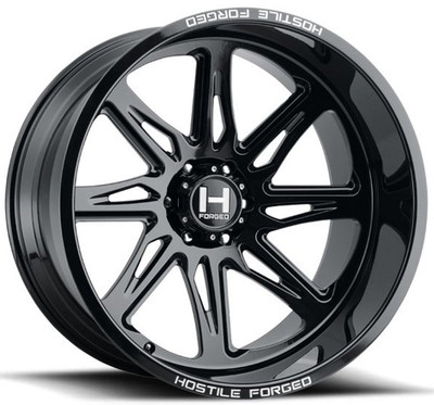 (Black Friday Sale) 24x14 Hostile Forged HF07 Tomahawk Gloss Black (Forged) (6 Lug) (* May Require Trimming) 8x180 -76mm