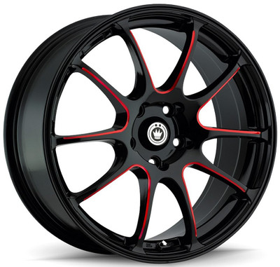17x7 Konig Illusion Gloss Black w/ Ball Cut Red 5x4.5/114.3 40mm