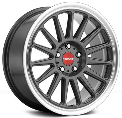 (Clearance - No Returns) 17x8 Raceline 315G Grip Gunmetal w/ Machined Lip 5x100 30mm (Clearance - No Returns) 17x8 Raceline 315G Grip Gunmetal w/ Machined Lip 5x100 30mm