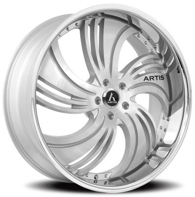 24x10 Artis Avenue Silver w/ Brushed Face & Chrome Stainless Steel Lip 5x120 20mm 24x10 Artis Avenue Silver w/ Brushed Face & Chrome Stainless Steel Lip 5x120 20mm