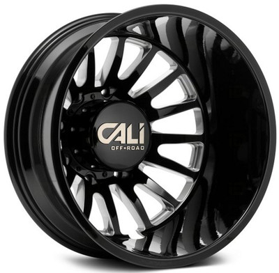 22x8.25 Cali Off-Road Summit Dually Rear 9110D Gloss Black w/ Milled Spokes 8X200 -192MM 142.0 C.B.