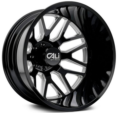 22x8.25 Cali Off-Road Invader Dually Rear 9115D Gloss Black w/ Milled Spokes 8X210 -192MM 154.2 C.B.