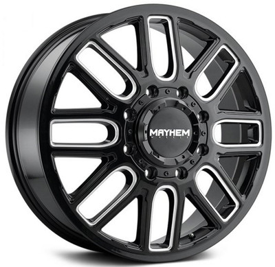 22x8.25 Mayhem Cogent Dually Front 8107D Gloss Black w/ Milled Spokes 8X200 115MM 142.0 C.B.