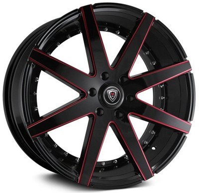 24x10 Marquee M3226B Gloss Black w/ Red Milled 6x5.5/139.7 25mm