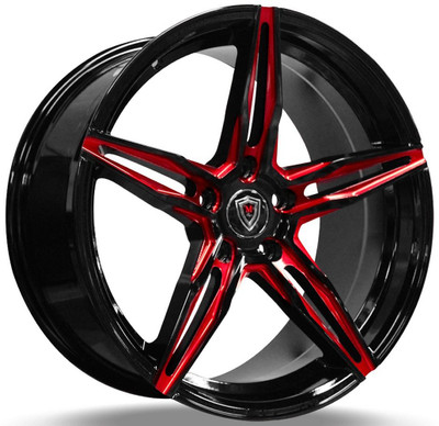 18x9 Marquee M8888 Gloss Black w/ Red Milled 5x120 38mm