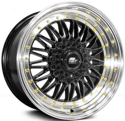 17x8.5 MST MT13 Gloss Black w/Machined Lip Gold Rivets 5x4.5/114.3 5x120 30mm 17x8.5 MST MT13 Gloss Black w/Machined Lip Gold Rivets 5x4.5/114.3 5x120 30mm
