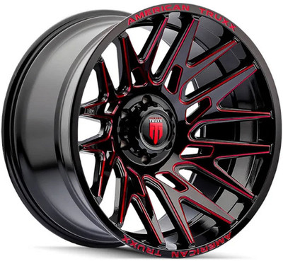 22x12 American Truxx AT1919 Evolution Gloss Black w/ Red Milled Spokes (* May Require Trimming) 8x180 -44mm