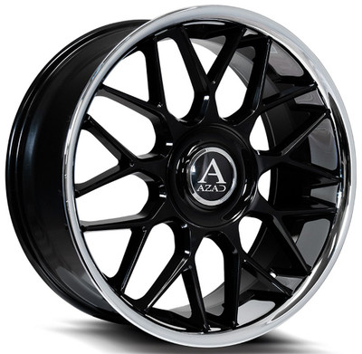 22x9.5 AZAD AZV02 Gloss Black w/ Stainless Steel Chrome Lip 6x135 6x5.5/139.7 25mm