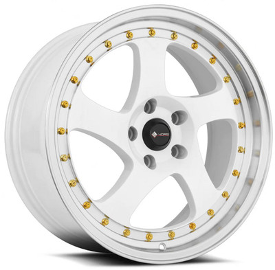 18x9 Vors VR2 White Machined w/ Gold Rivets 5x115 35mm (CUSTOM)