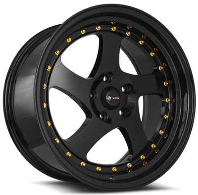 18x9 Vors VR2 Glos Black w/ Gold Rivets 5x120 35mm (CUSTOM)