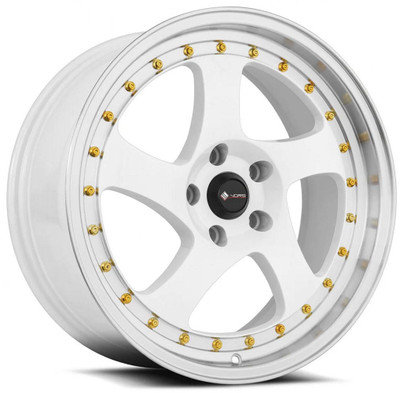 Vors Wheels 18x8 Vors VR2 White Machined w/ Gold Rivets (CUSTOM) 35mm Vors Wheels 18x8 Vors VR2 White Machined w/ Gold Rivets (CUSTOM) 35mm