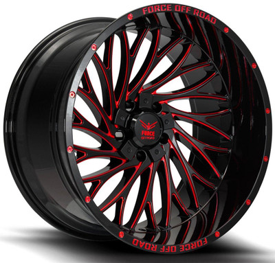 Force Off-Road Wheels 20x10 Force Off-Road F50 Gloss Black w/ Red Milled 5x150 5x5.5/139.7 -12mm Force Off-Road Wheels 20x10 Force Off-Road F50 Gloss Black w/ Red Milled 5x150 5x5.5/139.7 -12mm