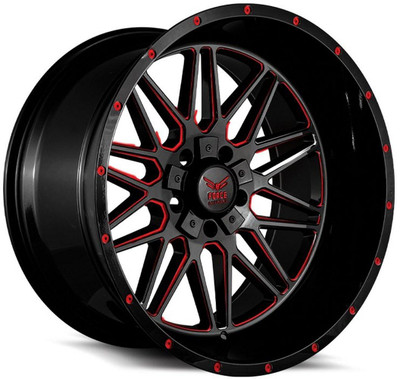 Force Off-Road Wheels 24x12 Force Off-Road F44 Gloss Black Red Milled (* May Require Trimming) 5x5/127 5x5.5/139.7 -44mm 