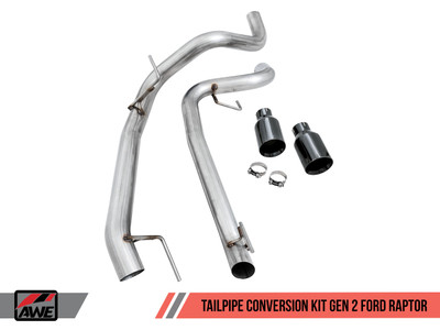 AWE Tuning 17-20 Ford Raptor Tailpipe Conversion Kit w/ Diamond Black Tips 3020-33050