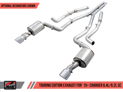 AWE Tuning 15-21 Dodge Charger 6.4L/6.2L SC Resonated Touring Edition Exhaust - Chrome Silver Tips 3015-32114 AWE Tuning 15-21 Dodge Charger 6.4L/6.2L SC Resonated Touring Edition Exhaust - Chrome Silver Tips 3015-32114