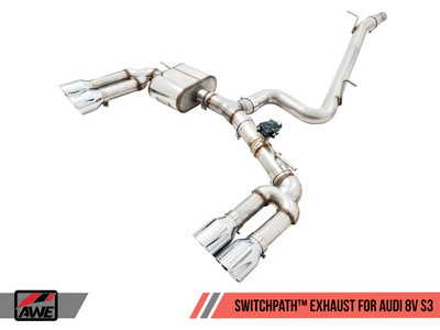 AWE Tuning 15-20 Audi 8V S3 SwitchPath Exhaust w/Diamond Black Tips 102mm 3025-43072 AWE Tuning 15-20 Audi 8V S3 SwitchPath Exhaust w/Diamond Black Tips 102mm 3025-43072