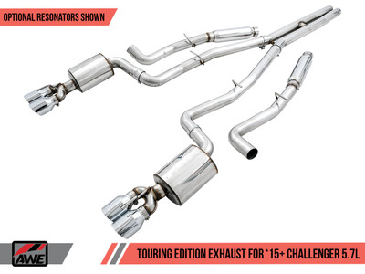 AWE Tuning 17-22 Dodge Challenger 5.7L Touring Edition Exhaust - Resonated - Diamond Black Quad Tips 3015-43154