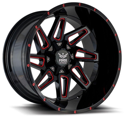 Force Off-Road Wheels 20x10 Force Off-Road F02 Black w/ Red Milled 5x5.5/139.7 5x150 -12mm Force Off-Road Wheels 20x10 Force Off-Road F02 Black w/ Red Milled 5x5.5/139.7 5x150 -12mm