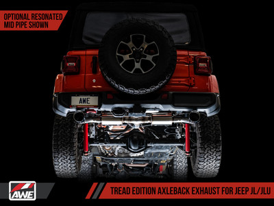 AWE Tuning 18-22 Jeep Wrangler JL/JLU Tread Edition Axle-Back Dual Exhaust - Chrome Silver Tips 3015-32001 AWE Tuning 18-22 Jeep Wrangler JL/JLU Tread Edition Axle-Back Dual Exhaust - Chrome Silver Tips 3015-32001