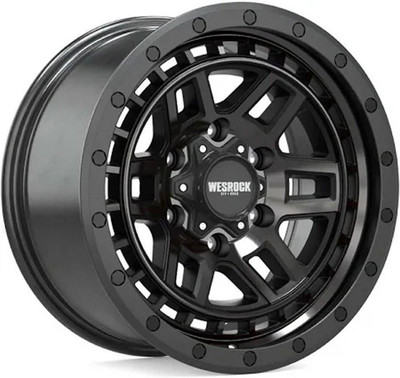 Wesrock Off-Road Wheels 17x8.5 Wesrock Off-Road BT-26 Satin Black Machined Simulated Beadlock w/ Dark Tint 6x135 -6mm* Wesrock Off-Road Wheels 17x8.5 Wesrock Off-Road BT-26 Satin Black Machined Simulated Beadlock w/ Dark Tint 6x135 -6mm*