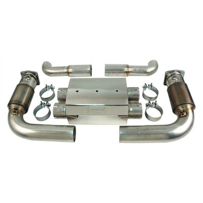 AWE Tuning 07-09 Porsche 997.1 Turbo Performance Muffler w/200 Cell Cats - Diamond Black Tips 3010-43064