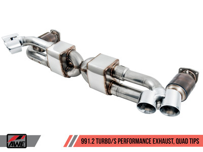 AWE Tuning Porsche 991.2 Turbo Performance Exhaust and High-Flow Cat Sections - Silver Quad Tips 3015-42084 AWE Tuning Porsche 991.2 Turbo Performance Exhaust and High-Flow Cat Sections - Silver Quad Tips 3015-42084