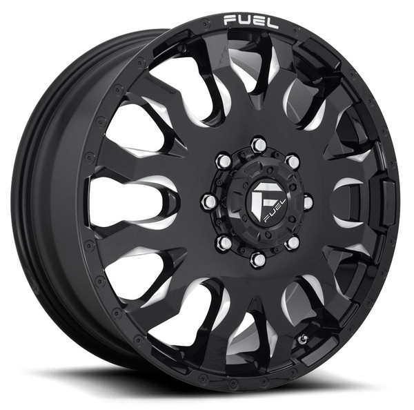 (Clearance - No Returns) 20x8.25 Fuel Off-Road Blitz Gloss Black Milled Dually Front D673 8X170 105MM 125.1 C.B.