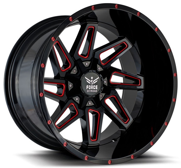 20x10 Force Off-Road F02 Black w/ Red Milled 5x5/127 5x5.5/139.7 -12mm
