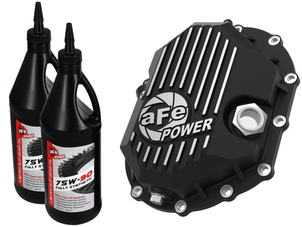 AFE Power 11-19 GM 2500-3500 AAM 9.25 Axle Front Diff Cover Black Machined w/ 2 Qts 75w90 Oil 46-71051B