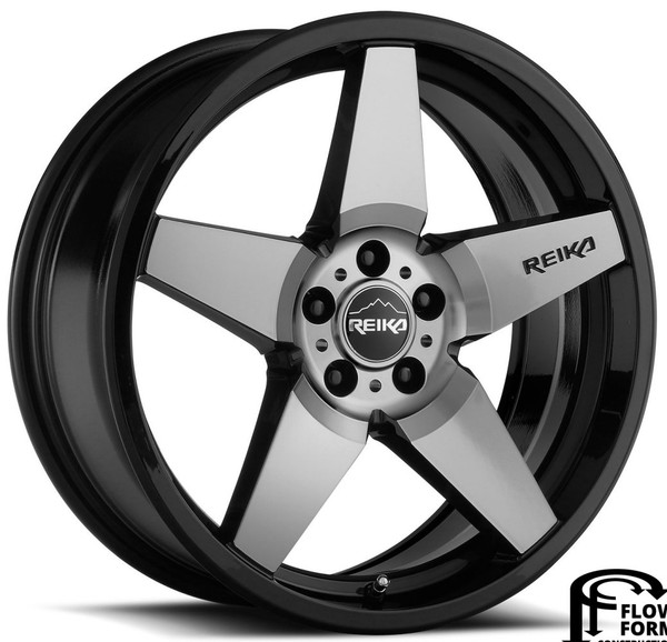 (Clearance - No Returns) 17x8 Reika R15 Seeker Gloss Black Machine Face (Flow Formed) 5x4.5/114.3 38mm