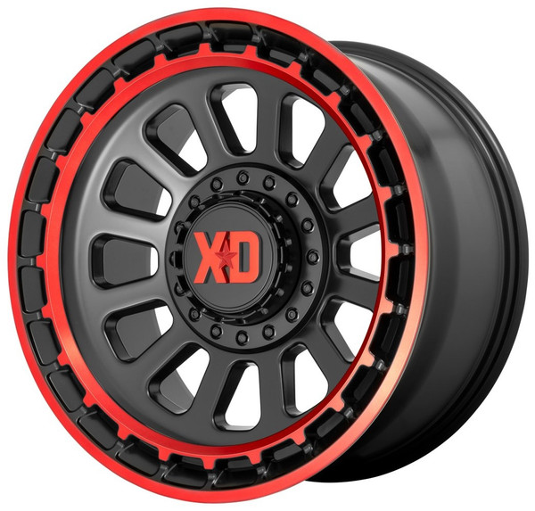 (Clearance - No Returns) 20x10 XD Series XD856 Omega Satin Black Machined Lip w/ Red Tint 8x6.5/165 -18mm