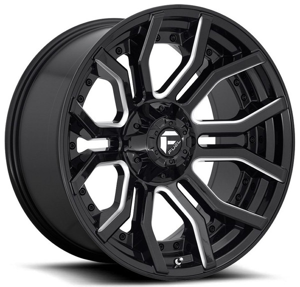 (Clearance - No Returns) 24x12 Fuel Off-Road Rage Gloss Black & Milled D711 (* May Require Trimming) 8x180 -44mm