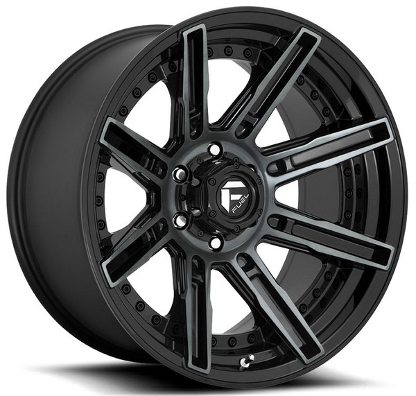 (Clearance - No Returns) 20x9 Fuel Off-Road Rogue Gloss Black w/ Brushed Gloss Double Dark Tint D708 5x5/127 1mm