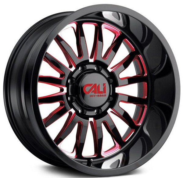 24x14 Cali Off-Road Summit 9110 Gloss Black w/ Red Milled Spokes (* May Require Trimming) 6x5.5/139.7 -76mm