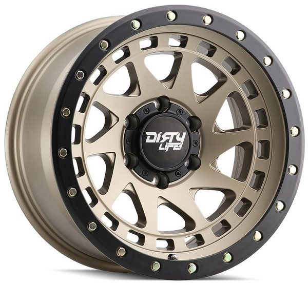17x9 Dirty Life 9311 Enigma Pro Satin Gold w/ Simulated Beadlock Black Ring 5x5/127 -38mm