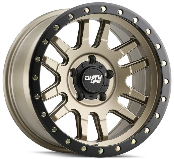 17x9 Dirty Life 9309 Canyon Pro Satin Gold w/ Simulated Beadlock Black Ring 5x5/127 -12mm
