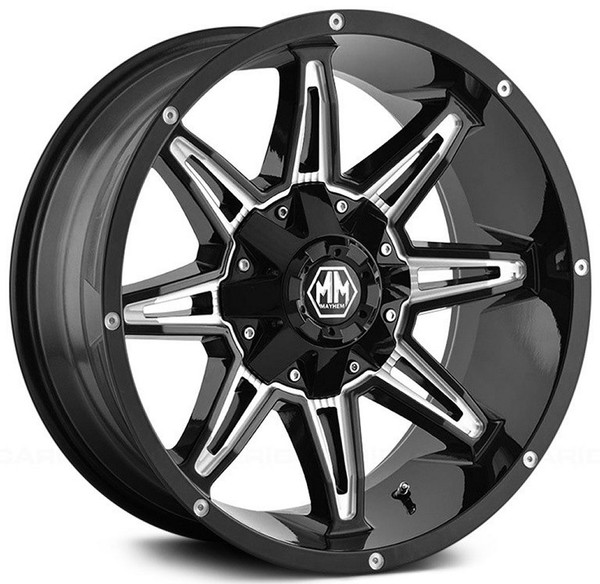 20x9 Mayhem Rampage 8090M Gloss Black w/ Milled Spokes 8x180 18mm