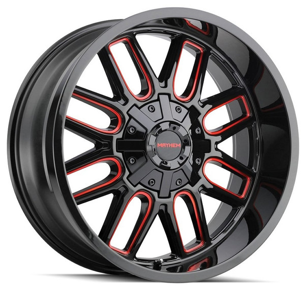 20x9 Mayhem Cogent 8107BTR Gloss Black w/ Prism Red 5x5/127 5x5.5/139.7 0mm