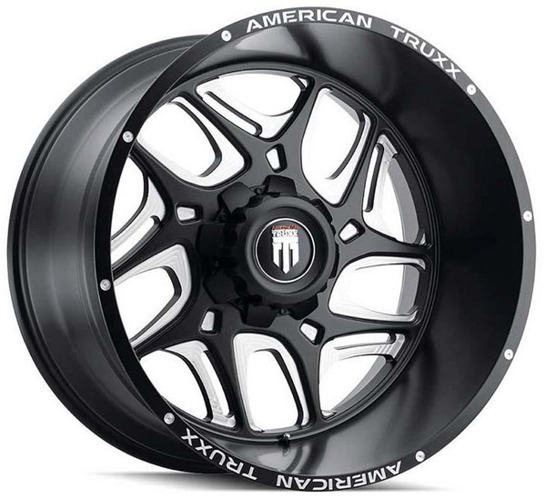 (Clearance - No Returns) 24x14 American Truxx AT1900 Sweep Matte Black Milled (* May Require Trimming) 8x170 -76mm