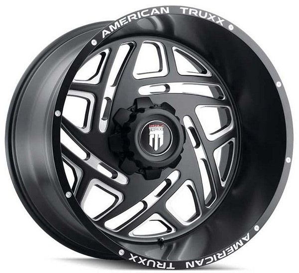 (Clearance - No Returns) 22x12 American Truxx AT1904 Cosmos Matte Black Milled (* May Require Trimming) 8x180 -44mm