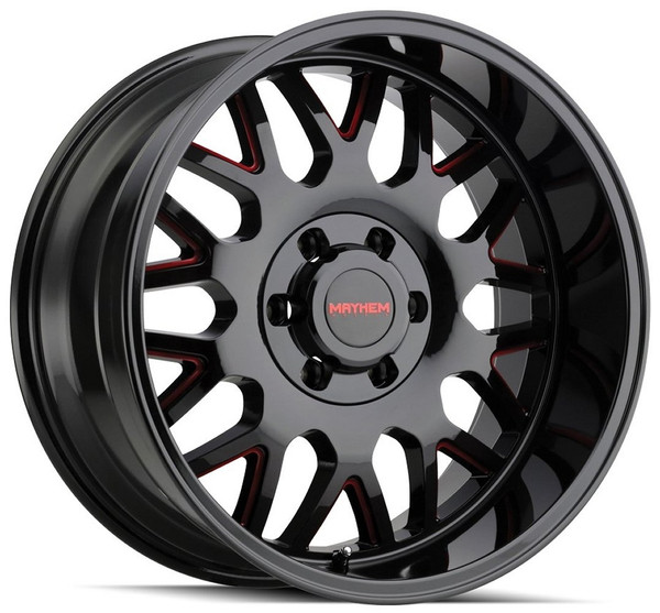 20x9 Mayhem Tripwire 8110BTR Gloss Black Milled w/ Prism Red 5x5.5/139.7 0mm