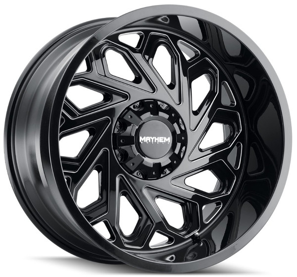 22x12 Mayhem Essex 8112BM Gloss Black w/ Milled Spokes (* May Require Trimming) 8x6.5/165 -51mm