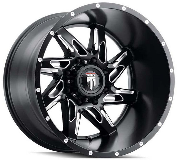 (Clearance - No Returns) 22x14 American Truxx AT183 Spyder Matte Black Milled (* May Require Trimming) 8x180 -76mm