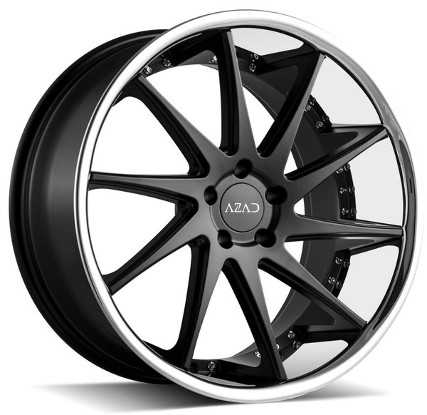 22x9 AZAD AZ23 Semi Matte Black w/ Chrome SS Lip 5x4.5/114.3 35mm
