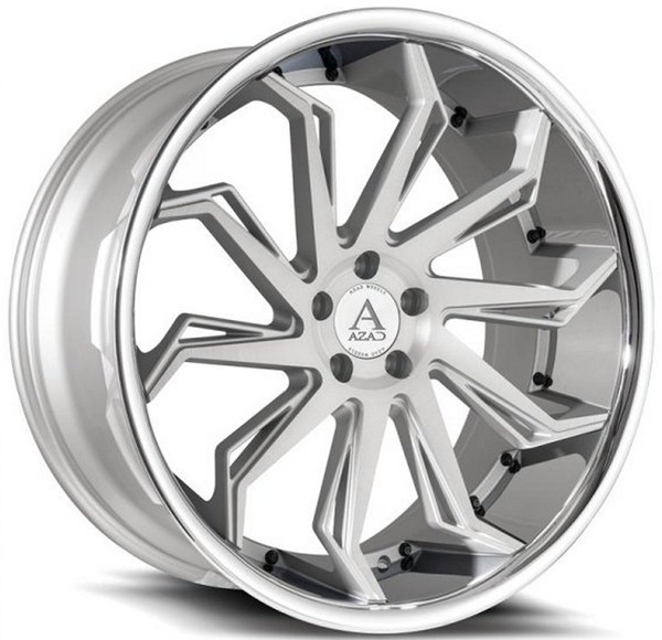 22x10.5 AZAD AZ1101 Brushed Silver w/ Chrome Stainless Steel Lip 5x112 40mm