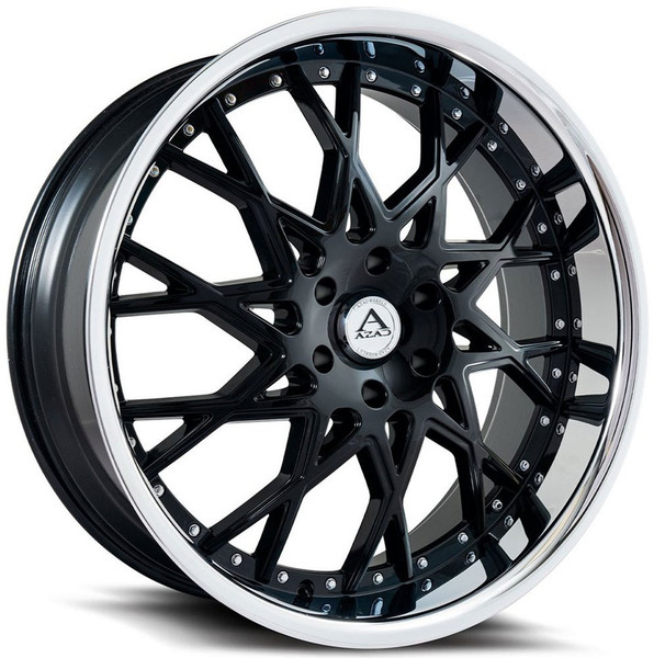 22x9.5 AZAD AZ822 Gloss Black w/ Chrome Stainless Steel Lip 5x115 15mm