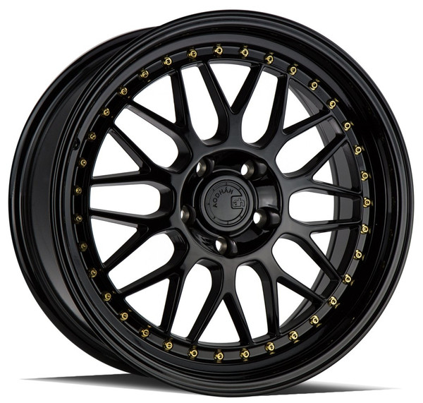 19x11 Aodhan AH02 Gloss Black w/ Gold Rivet 5x4.5/114.3 22mm