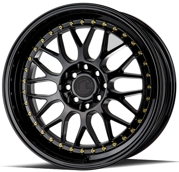 17x8 Aodhan AH02 Gloss Black w/ Gold Rivet 5x100 5x4.5/114.3 35mm