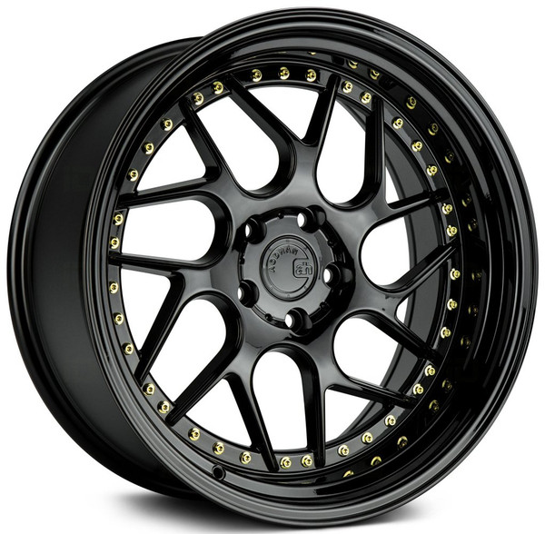 19x9.5 Aodhan DS01 Gloss Black w/ Gold Rivet 5x4.5/114.3 22mm